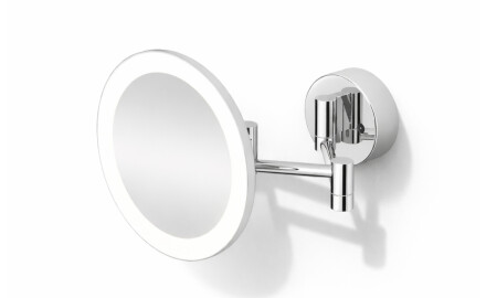 3x magnifying cosmetic mirror, round, LED-backlit, with smooth light color adjustment, tiltable, dual-arm / chrome