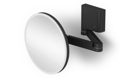 5x magnifying cosmetic mirror, round, LED-backlit, smooth light color adjustment, tiltable, dual-arm / matte black