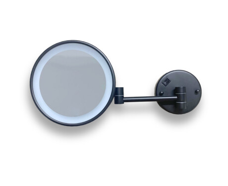 3x magnifying cosmetic mirror, round, with neutral-color LED lighting, tiltable, dual-arm design / matte black
