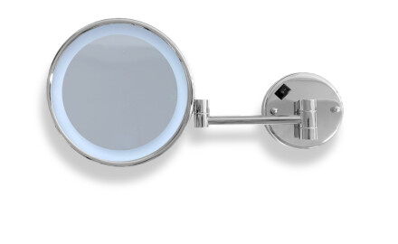 3x magnifying cosmetic mirror, round, with neutral-color LED lighting, tiltable, dual-arm / chrome