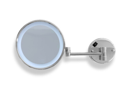 3x magnifying cosmetic mirror, round, with neutral-color LED lighting, tiltable, dual-arm / chrome