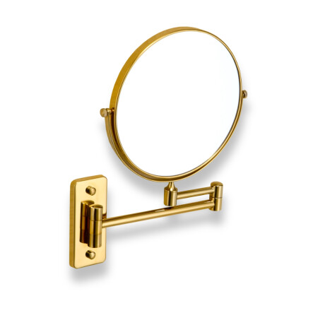 Compact mirror—straight, 3x magnification, round, tiltable, dual-arm design / glossy gold #1